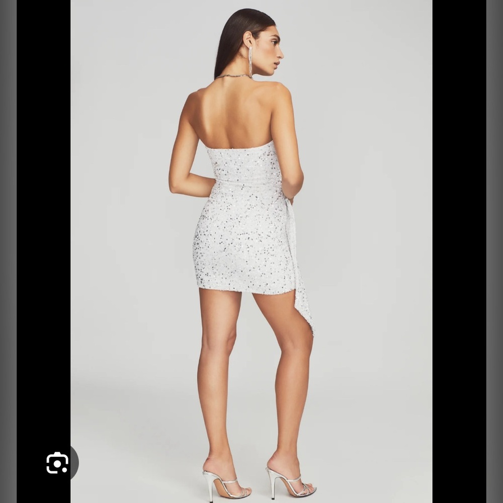 Retrofete Silver White Sequin Beaded Mini Cocktail Dress Omer Sash Size Small